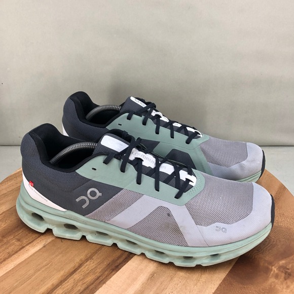 On Running Other - On Cloudrunner Running Shoes Mens Size 12.5 Gray Green Mesh Lightweight Cushion